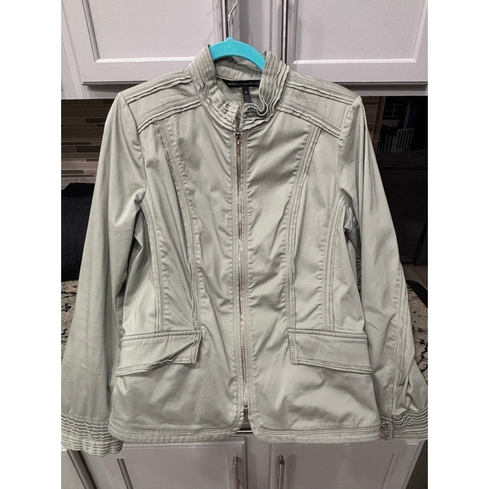 White House Black Market Pale Green Pleated Zip Up Jacket Size 14 - Picture 4 of 5
